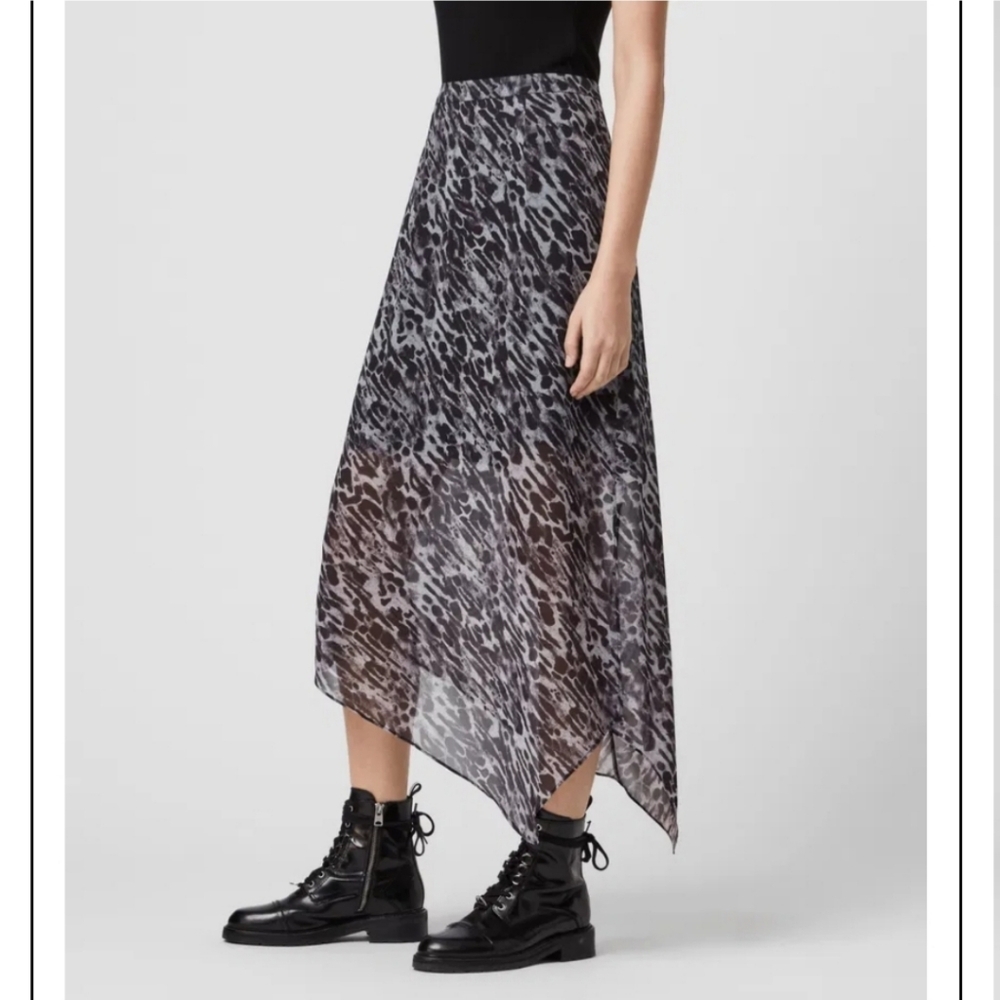 All Saints Women Rhea Ambient Pale Grey Asymmetrical Partially Lined Maxi Skirt